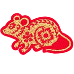 A gold rat with a red outline and detailing.