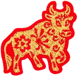 A gold ox with a red outline and details.