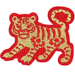 A gold tiger with a red outline and details.