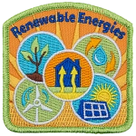 Geothermal, hydro, wind, solar, and green energy are displayed on this Renewable Energies crest.