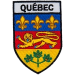 The Quebec provincial flag is underneath the word Quebec in the shape of a shield.