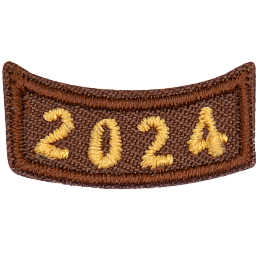 This brown rocker curves upwards like a smile. The year number 2024 is embroidered in a bold font.