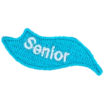 The word Senior is stitched on a light blue flame.