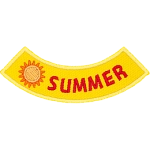 This rounded rocker has a blazing sun followed by the word Summer.