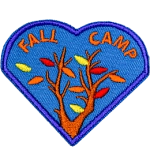 Two tree branches with fall-coloured leaves and the words Fall Camp above them.