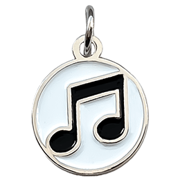 A metal charm of an Eighth note. 