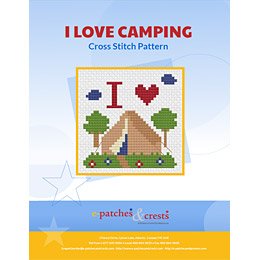This downloadable PDF booklet has a cross stitched I Love Camping patch on the cover.
