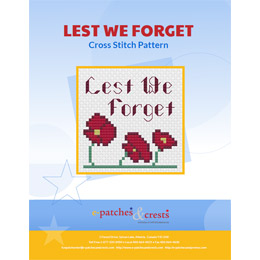 This PDF booklet has three cross stitched poppies on the cover underneath the words 'Lest We Forget.'