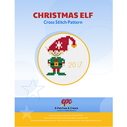 This PDF booklet has a cross-stitched Christmas Elf with a red Santa hat on the cover.