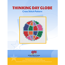 This PDF booklet has a cross-stitched Thinking Day Globe on the cover. The colours on the globe represent the sections of Guiding.