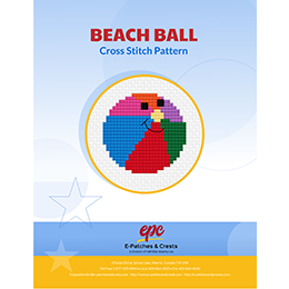 This PDF booklet has a cross-stitched beach ball on the cover. The beach ball is split into 5 colours and has a smiley face where all the colours join.