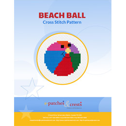 This PDF booklet has a cross stitched beach ball on the cover. The beach ball is split into 5 colours and has a smiley face where all the colours join.