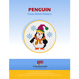 This PDF booklet has a cross-stitched penguin with a red Santa hat and scarf on the cover.