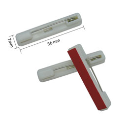 A front closing pin is showcased with the dimensions 7mm by 30 mm beside it. Two other interlocking pins are displayed, so one shows off the red tape covering the adhesive backing.