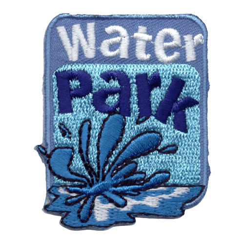The words Water Park are stitched above a large splash.