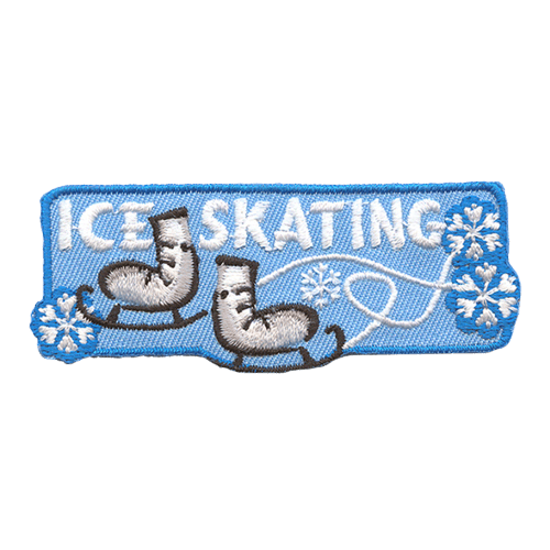 Two white skates below the words Ice Skating.