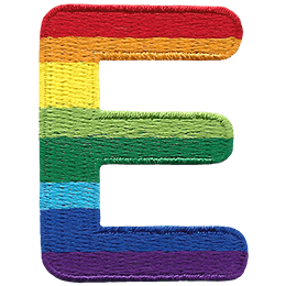 This patch is the alphabet letter E. From top down the colour changes from red to orange to yellow to light green to dark green to light blue to dark blue to purple.