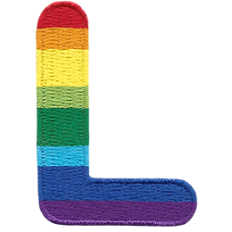 This patch is the alphabet letter L. From top down the colour changes from red to orange to yellow to light green to dark green to light blue to dark blue to purple.