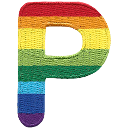 This patch is the alphabet letter P. From top down the colour changes from red to orange to yellow to light green to dark green to light blue to dark blue to purple.
