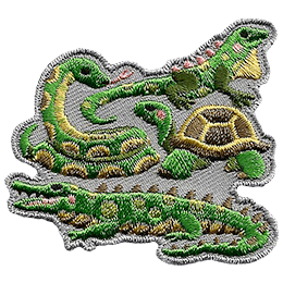 A snake, turtle, iguana, and crocodile sit together on this reptile-themed patch.
