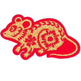 A gold rat with a red outline and detailing.