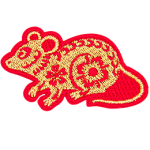 A gold rat with a red outline and detailing.