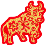 A gold ox with a red outline and details.