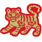 A gold tiger with a red outline and details.