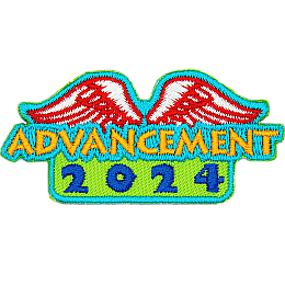 The word Advancement and the number 2024 are under a pair of white wings.