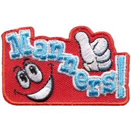 Manners, Thumbs, Up, Courtesy, Behaviour, Good, Patch, Embroidered Patch, Merit Badge, Badge, Emblem, Iron On, Iron-On, Crest, Lapel Pin, Insignia, Girl Scouts, Boy Scouts, Girl Guides