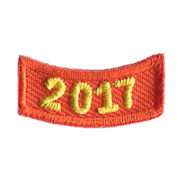This 1 inch wide by 0.5 inch high rocker curves upwards like a smile. The year 2017 is embroidered in a bold font.