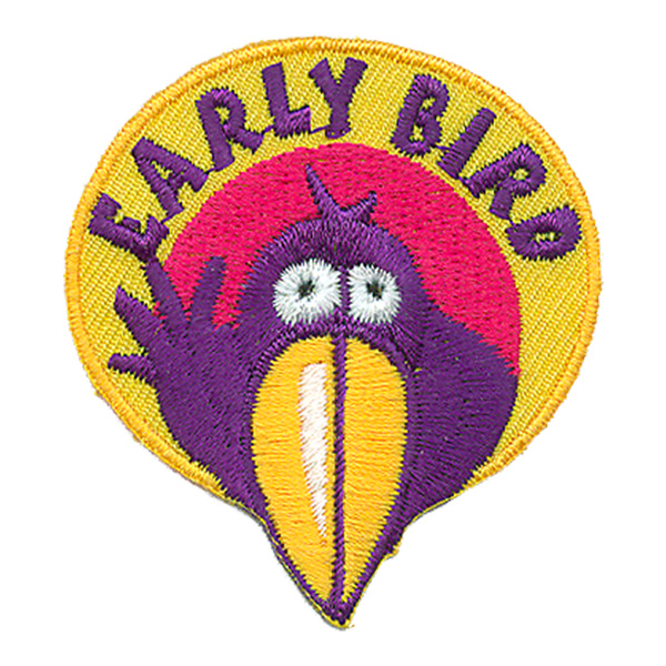 Early, Bird, Award, Patch, Embroidered Patch, Merit Badge, Badge, Emblem, Iron On, Iron-On, Crest, Lapel Pin, Insignia, Girl Scouts, Boy Scouts, Girl Guides