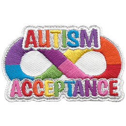 A rainbow infinity symbol has the text \'Autism\' at the top and \'Acceptance\' at the bottom.