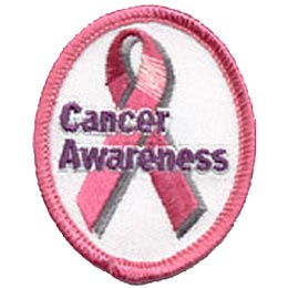 Cancer Awareness, Ribbon, Pink, Patch, Embroidered Patch, Merit Badge, Crest, Girl Scouts, Boy Scouts, Girl Guides