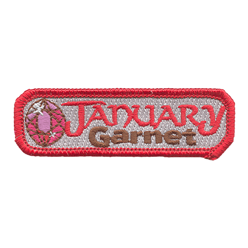 A garnet is stitched next to the words January Garnet.