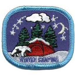 Winter, Camping, Snow, Tent, Patch, Embroidered Patch, Merit Badge, Badge, Emblem, Iron On, Iron-On, Crest, Lapel Pin, Insignia, Girl Scouts, Boy Scouts, Girl Guides