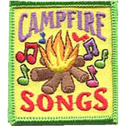 A blazing campfire is surrounded by dancing musical notes of various colours.