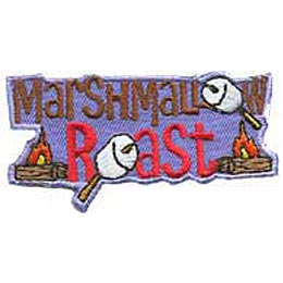 The words Marshmallow Roast dominate this patch, and each O in the lettering has been replaced by a marshmallow skewered on a stick. A campfire rests on either side of the Roast, one on the left and one on the right.