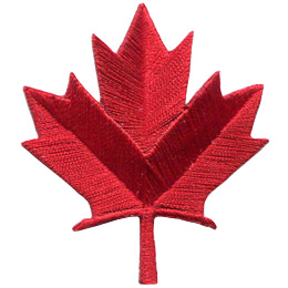 A sylized, red maple leaf. This Canadian symbol is a leaf with 9 tapering and pointed lobes.