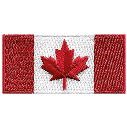 The Canadian flag. Two red stripes on either side of a white stripe. A red maple leaf is in the centre of the white stripe.