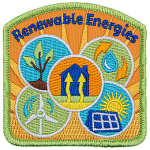 Geothermal, hydro, wind, solar, and green energy are displayed on this Renewable Energies crest.
