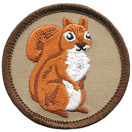 This circular badge displays a squirrel sitting on its haunches.