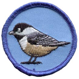 Chickadee, Bird, Circle, Patch, Embroidered Patch, Merit Badge, Badge, Emblem, Iron On, Iron-On, Crest, Lapel Pin, Insignia, Girl Scouts, Boy Scouts, Girl Guides