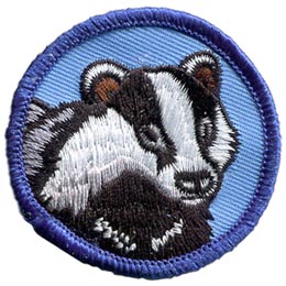 A badger face on a blue background.