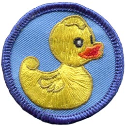A yellow rubber duck stares vacantly off to the right of this round, merrow border patch.