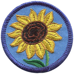 This round badge displays a blooming sunflower.