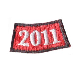 A curved red rectangle with the number 2011 in white lettering in the middle.