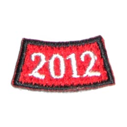 2012 is stitched in white on a curved red background.