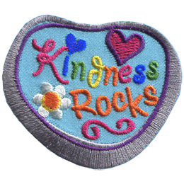 This rock shaped patch has the words 'Kindness Rocks' embroidered amongst a heart and a flower.