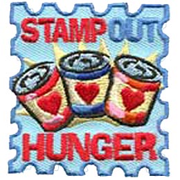 Hunger, Food, Starve, Homeless, Poor, Poverty, Malnutrition, Staving, Groceries, Heart, Stamp, Patch, Embroidered Patch, Merit Badge, Iron On, Iron-On